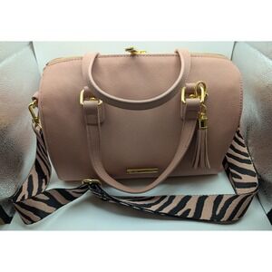 JOY CLEANBOSS Womens Leather Satchel Blush Pink Gold Hardware Zebra Strap HSN
